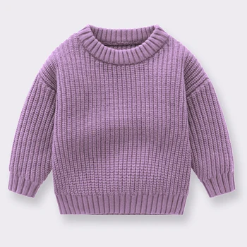 2024 Autumn Newborn Baby Girl Boy Knitted Sweater Long Sleeve Winter Sweater Solid Loose Pullover Casual Tops 3M-6Y Kids Clothes 6