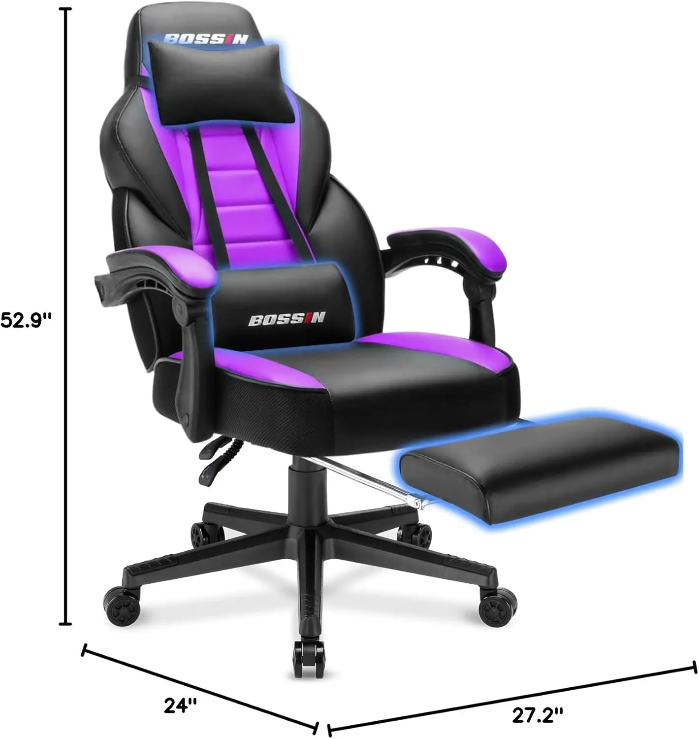 BOSSIN Gaming Chair with Footrest and Massage 400lb Weight Capacity, Big and Tall Gaming Chair for Adults, Ergonomic Heavy Duty