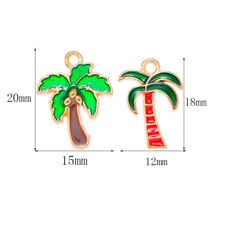 20 pcs/lot Fashion Gold Alloy Enamel Coconut Palm Pendant Accessories Charms for Women, Earrings/Necklace Handmade DIY Jewelry