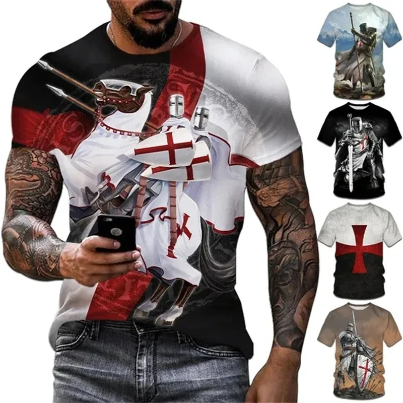 

New Knights Templar 3D Print Men Fashion T Shirt Retro Cross Pattern Short Sleeve Summer Cool Tops T Shirt M Streetwear Tees