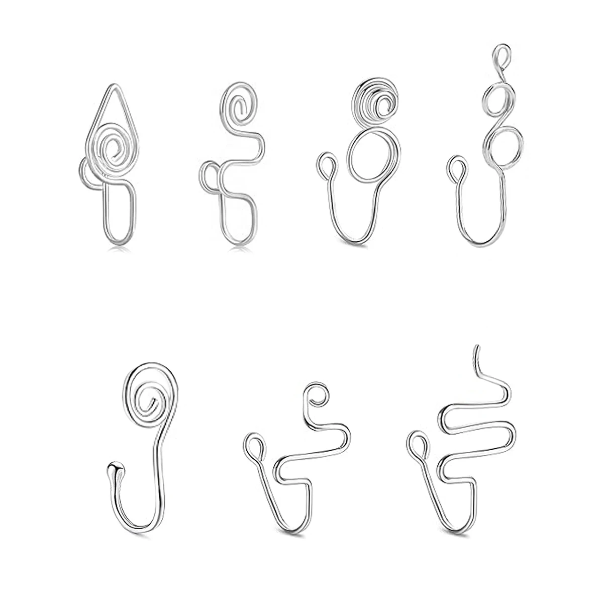 3pcs/7pcs Punk Non Puncture Nose Ring For Women U-Shaped Wire Spiral Fake Piercing Nose Clip Cuff Nostril Body Jewelry Gifts