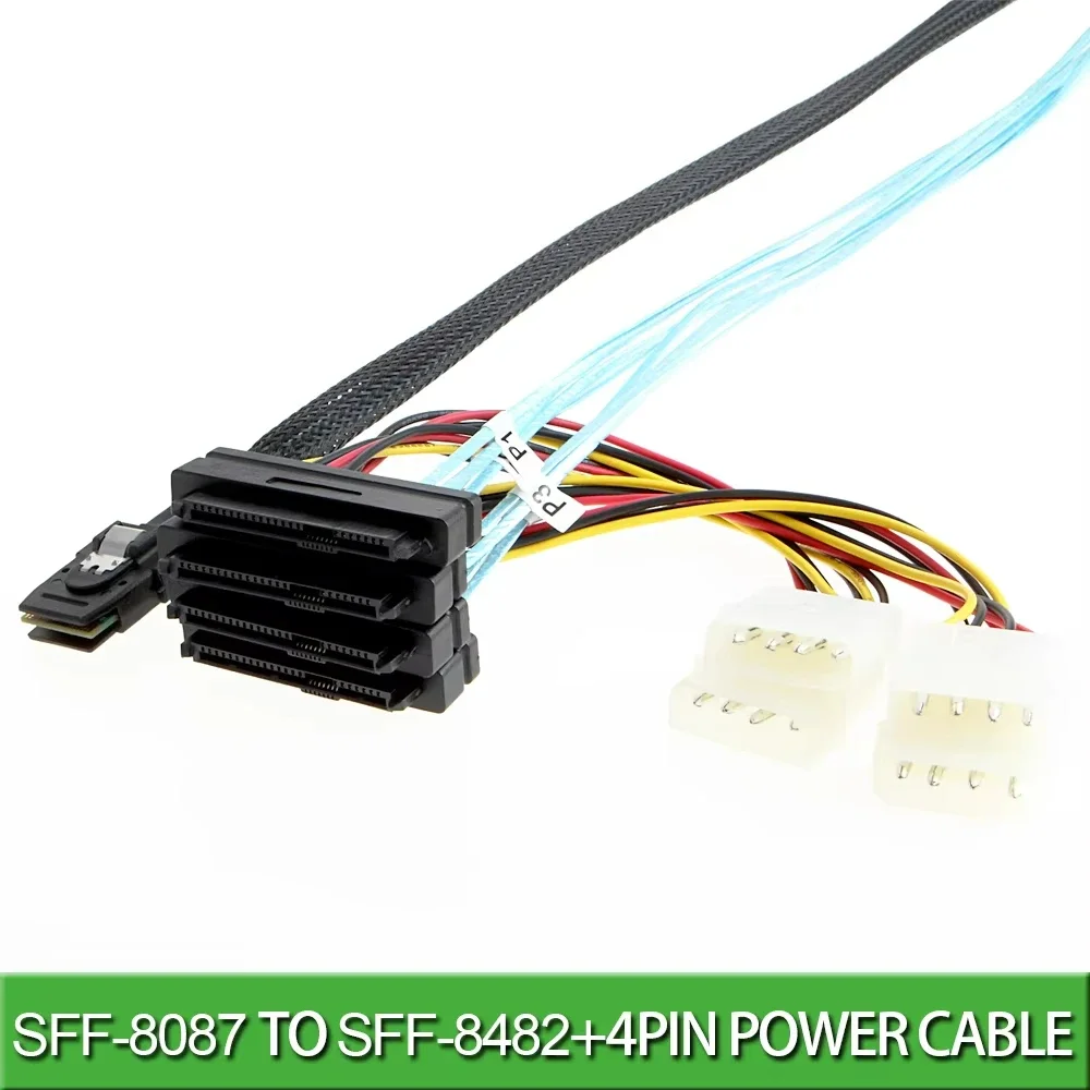 internal Mini SAS 36-Pin SFF 8087 To 4 SAS 29-Pin Power Connector Core Wire ssd Hard Disk Data Drive SFF8482 Cable