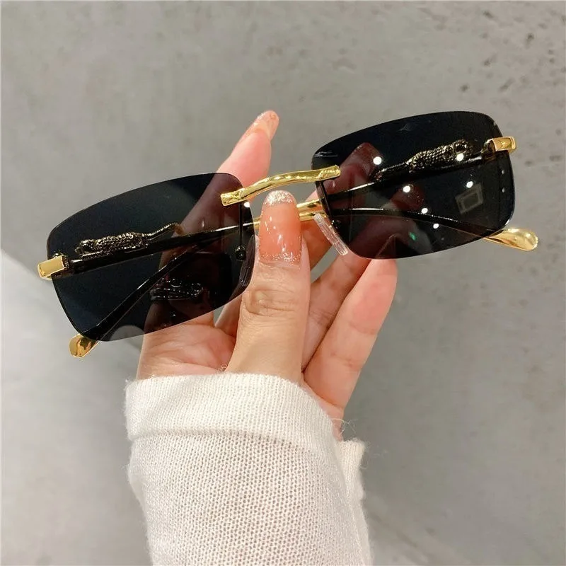 Retro Koreanische Sonnenbrille Meer Gepard Dekorative Rahmenlose Brille Anti UV400 Gradient Cut Objektiv Elegant – Detail 6