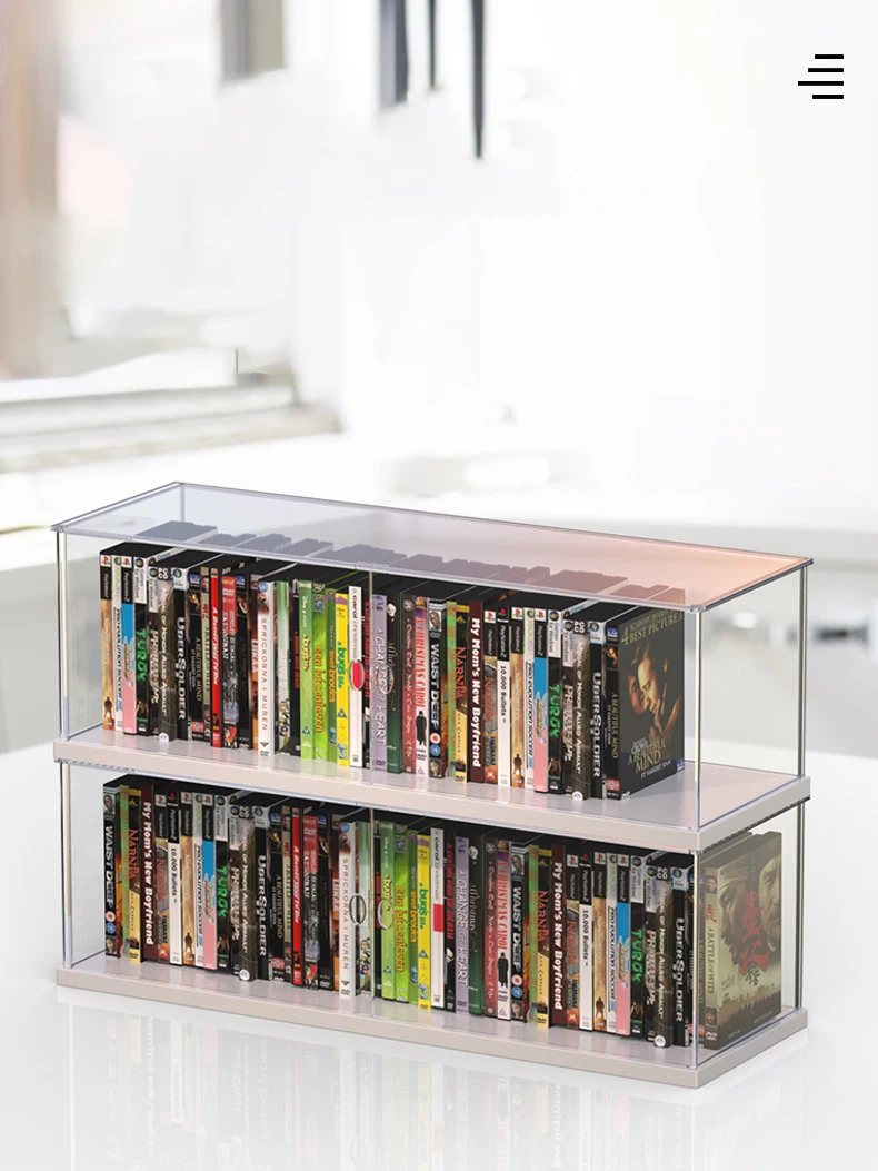 Stackable Acrylic Video Game DVD Storage Organizer Dust Protect CD Movie Disc Holder Bin with Door for Home Media Console Stand