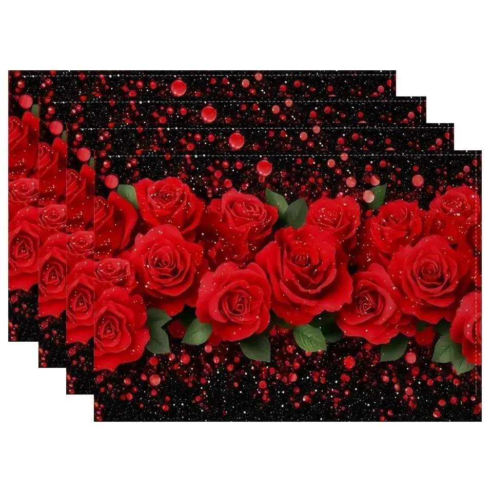 Romantic Romantic Valentine's Day Vibrant Red Rose Pattern Placemats, Seasonal Daily Holiday Decoration Suitable for Home Kitchen - Aliexpress Deal