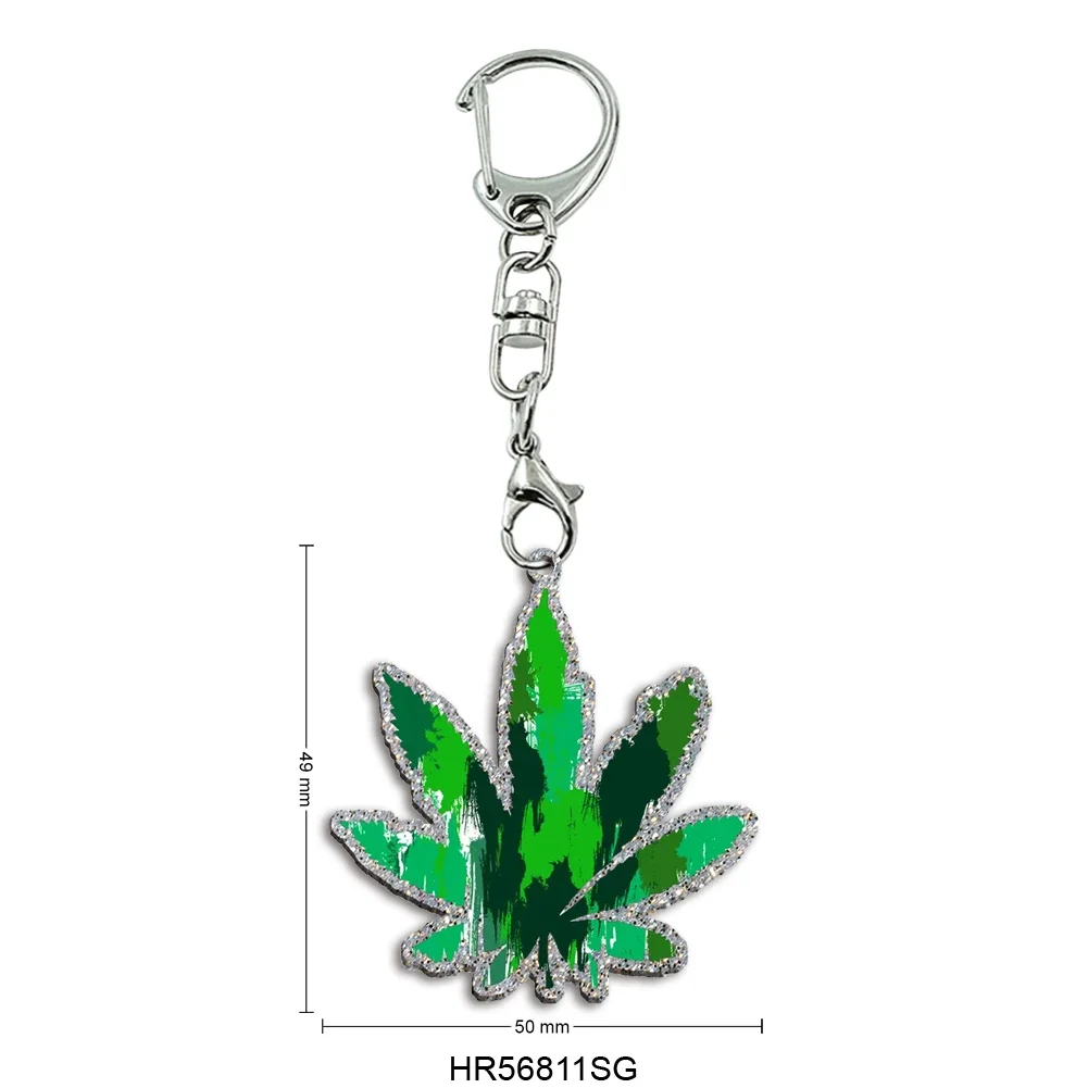 

Green Leaf Silver Chunky Glitter Acrylic chain Cartoon Pendant Photo Flash Charms Printing Personality Holographic Chains