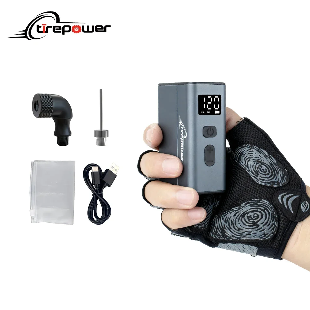 

120PSI Electric Bike Pump with Presta Schrader & Clik Valve Auto Stop Outdoor Camping Cycling Pump for Road Mountain Bike Sports