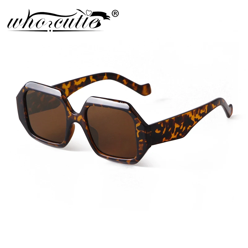 WHO CUTIE Vintage Tortoiseshell Sunglasses Women Classic Leopard Sun Glasses Men Thick Hexagon Frame Shades Eyewear Female UV400