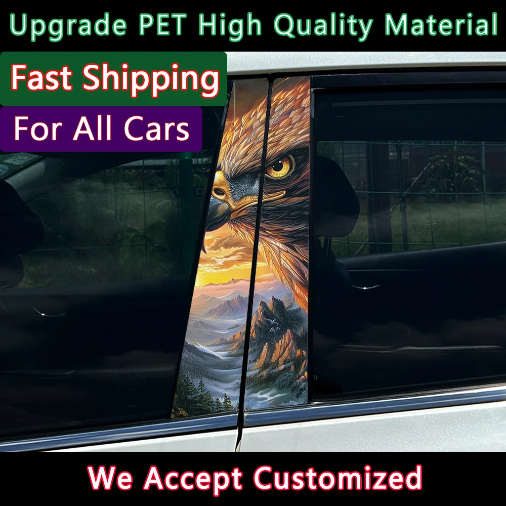 1PC/2PCS Soaring Bald Eagle Car B-pillar Auto Stickers Waterproof for Audi BMW Mercedes Ford VW Toyota Nissan Kia Hyundai Skoda