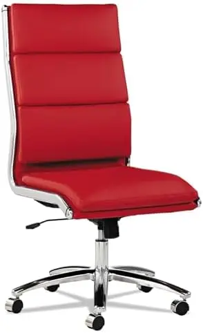 Alera, Red Neratoli Series HighBack Swivel/Chair, Soft Leather, Chrome Frame, High-Back