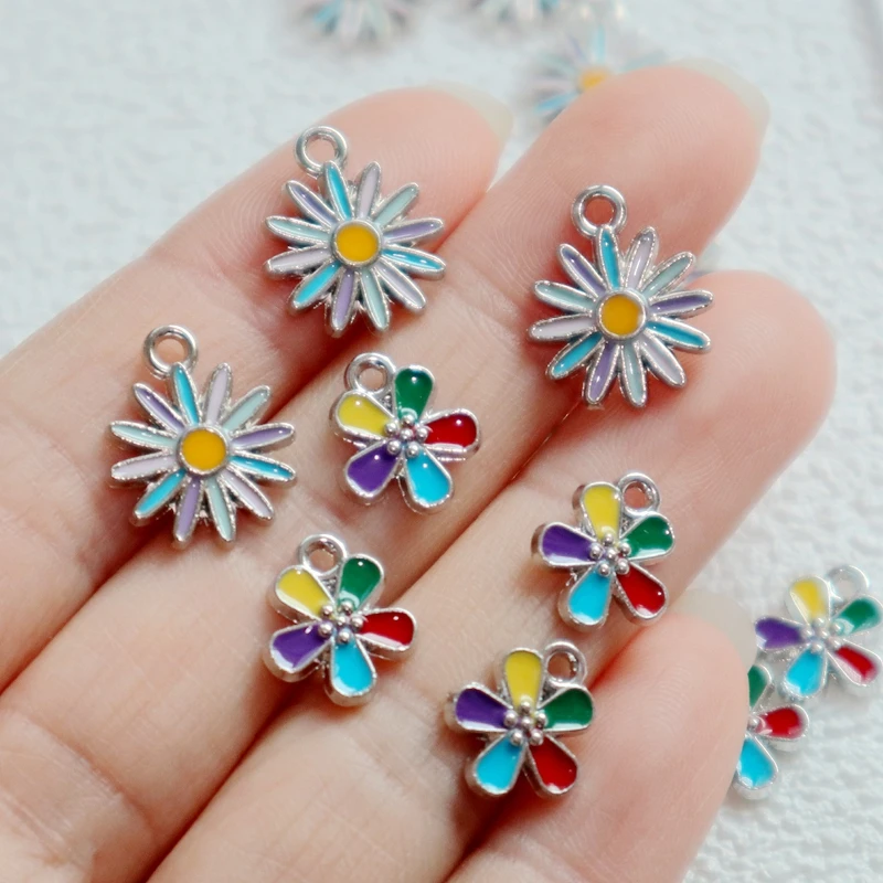 

10PCS Multicolor Flower Alloy Enamel Pendant Shiny Charms DIY Necklace Bracelet Earring Keychain Accessory Jewelry Component