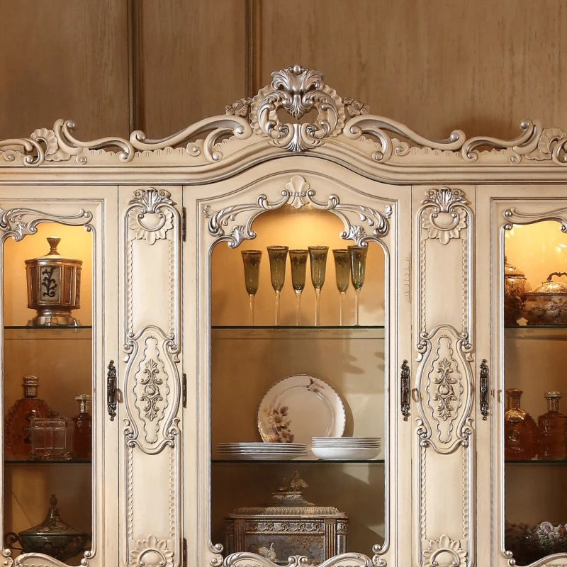 European luxury four-door wine cabinet, American carved jewelry cabinet decorative cabinet dining room side cabinet glass