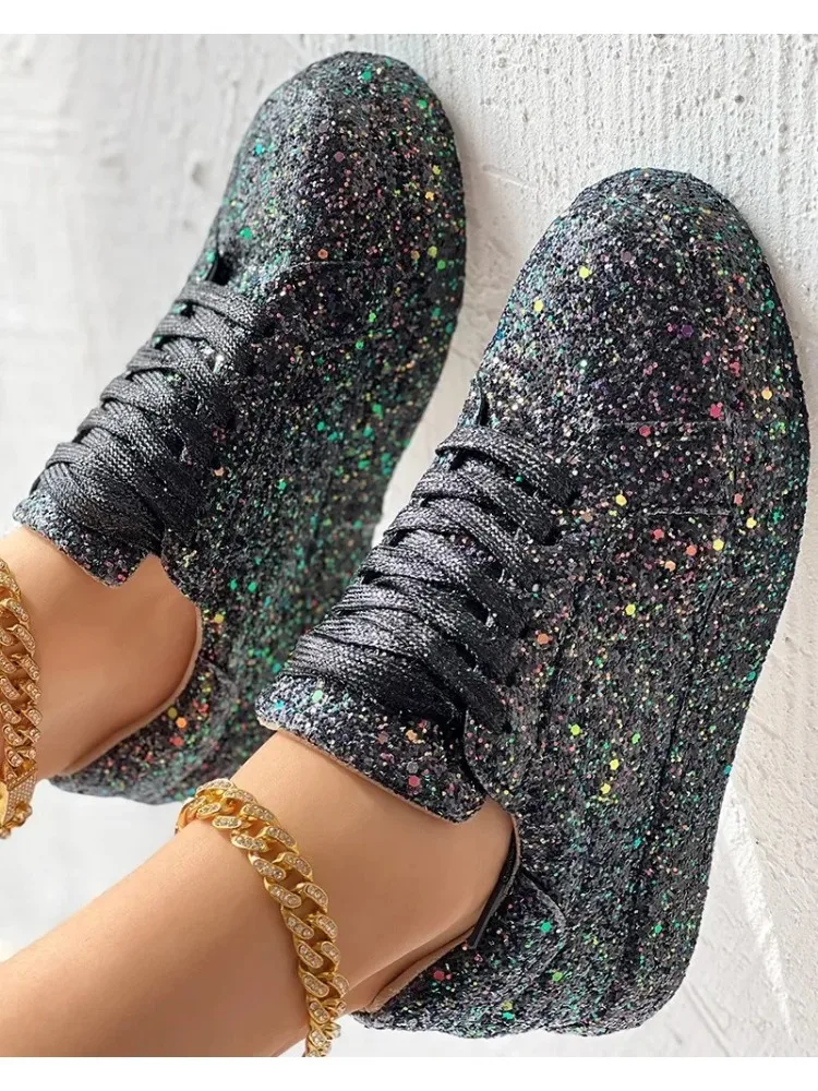 2024 New Woman Sneakers donna argento lucido bellissime scarpe vulcanizzate traspiranti Casual Platform Bling Sneakers primavera autunno