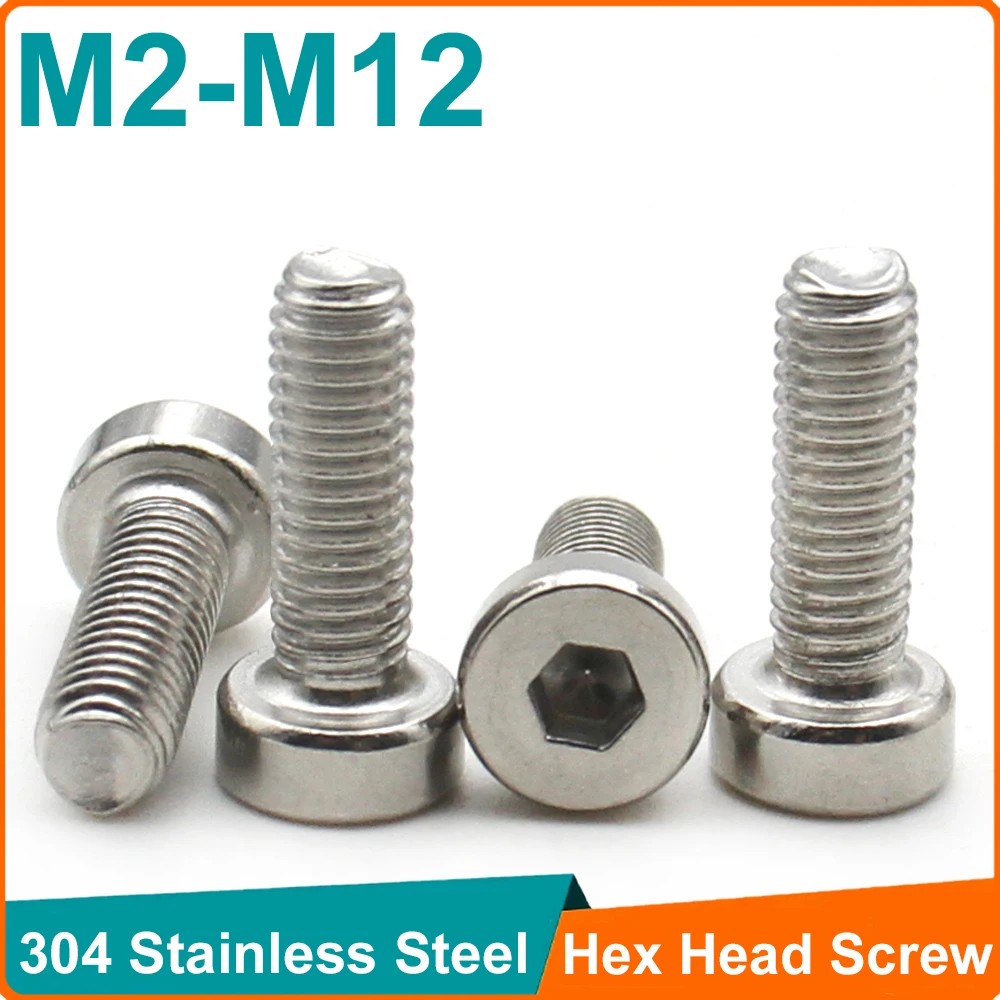 DIN7984 M2 M2.5 M3 M4 M5 M6 M8 M10 M12 304 Stainless Steel Hexagon Hex Socket 2-55PCS Thin Short Low Cap Head Screw Bolt