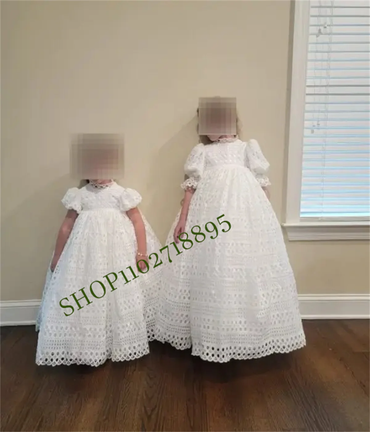 

Half Sleeve White Lace Flower Girl Dress For Wedding Puffy Balloon Sleeve Pricness Pageant Birthday High Neck Girl Dresses