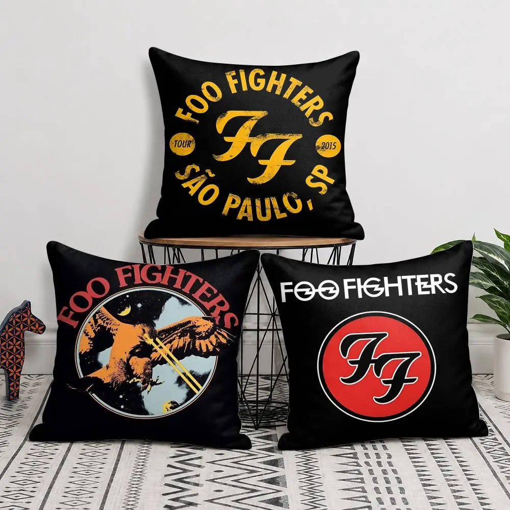 Foo F-Fighters Rock Band Cool Cushion Cover Silky Short Plush Invisible Zipper Dustproof Sofa Pillow Case For Home Decor