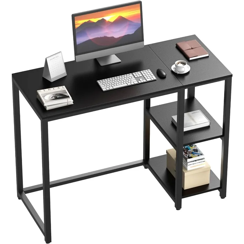 Computer Desk 40 Inches 2 Shelves Solid Home Desk, Large Storage Space Modern Game Table, Learn To Write Laptop Desk, Black Desk