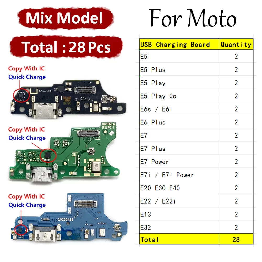 

28Pcs, USB Charging Board Port Dock Charger Connector Flex Cable For Moto E5 E6 E6s E7i E7 Plus Power Play E20 E30 E32 E22 E13