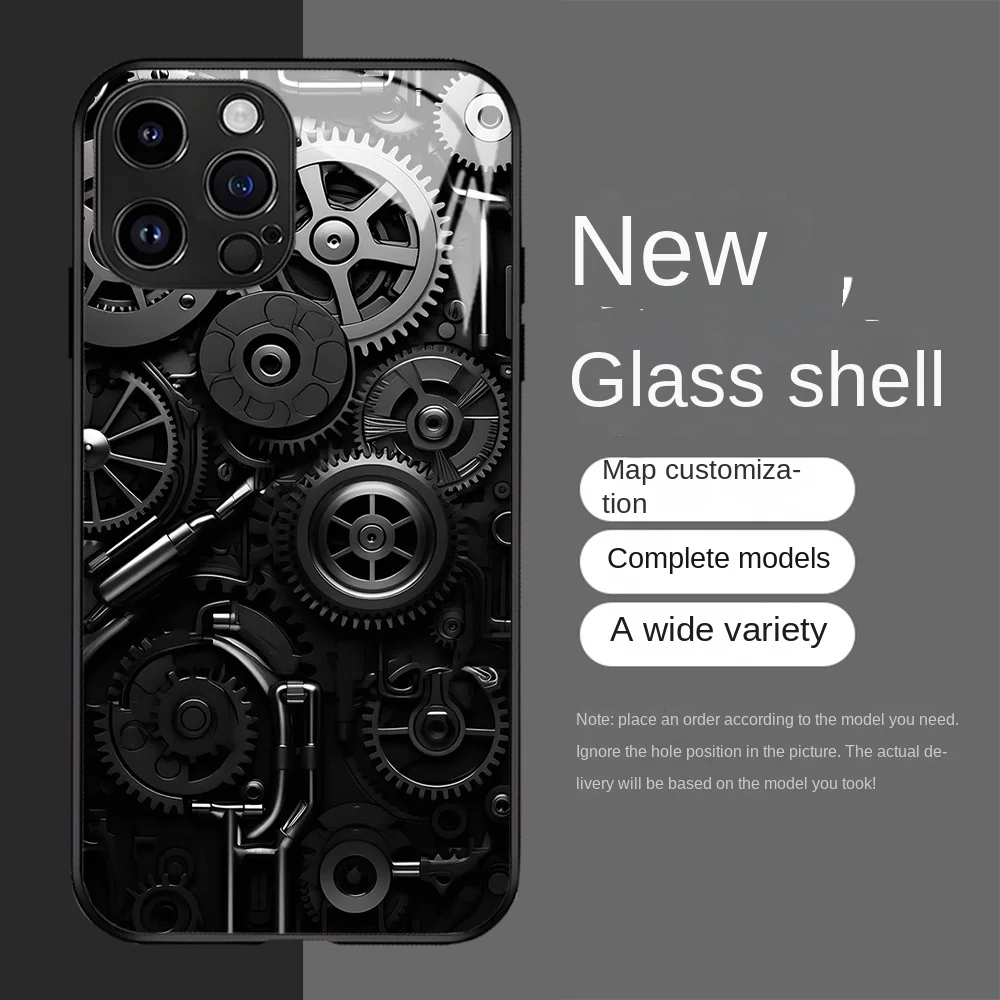 Mechanical wind device mobile phone case iphone1213 14 15promax mobile phone case high ground glass mobile phone case wholesale