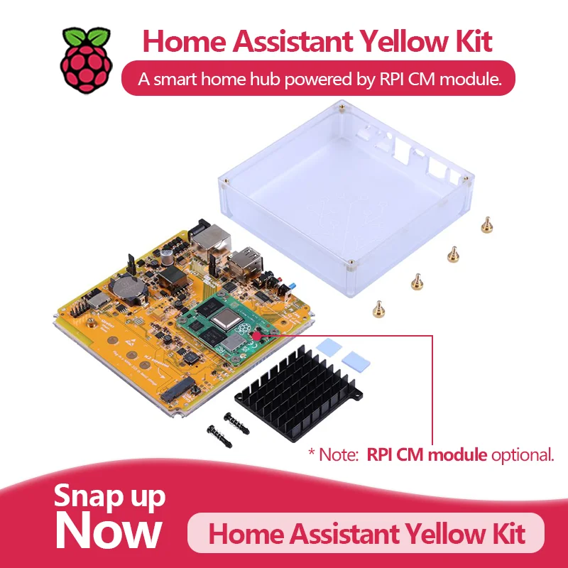 

Желтый комплект Home Assistant с версией блока питания и версией POE, концентратор умного дома с питанием от модуля Raspberry Pi CM4 / CM5