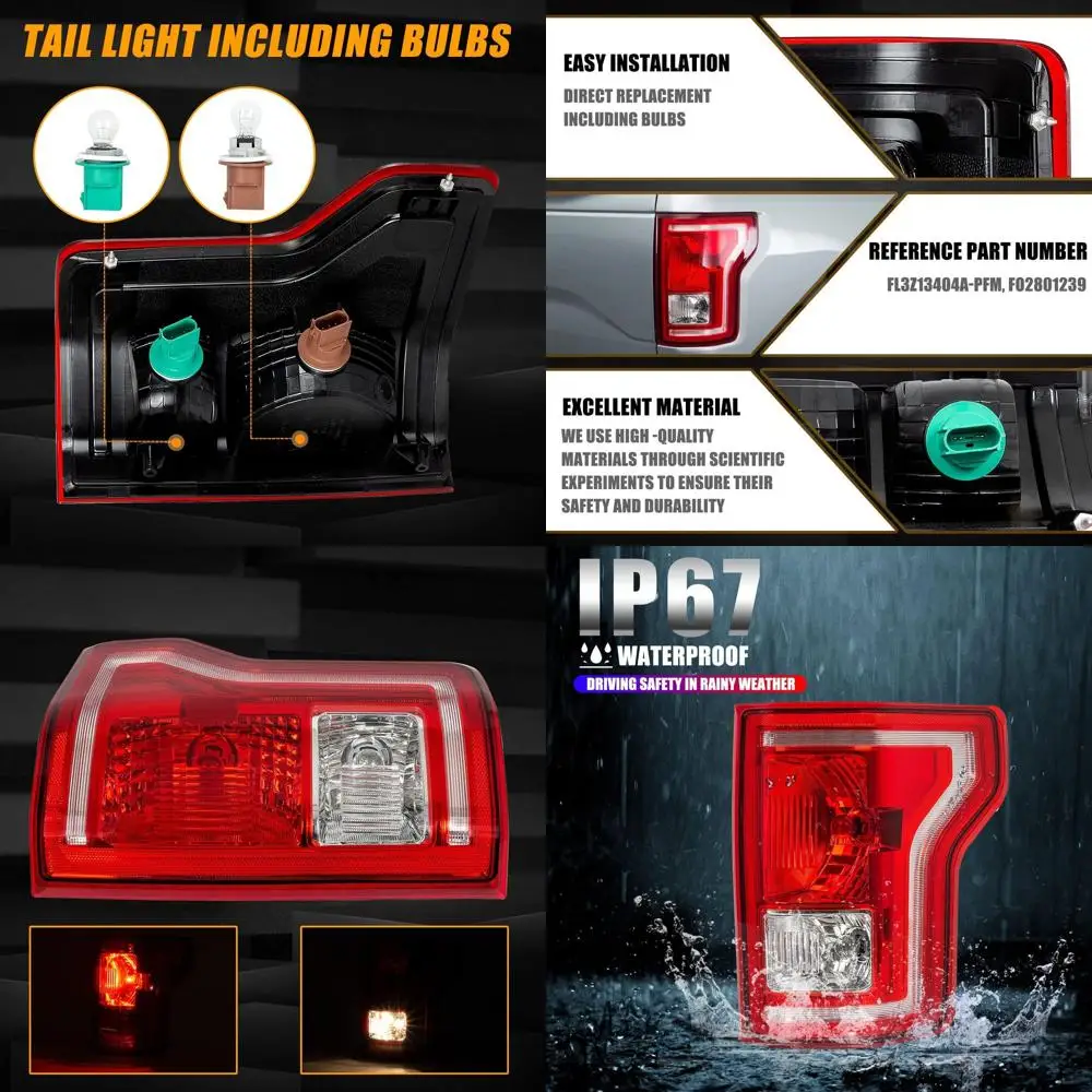 

2015-2017 Ford F-150 Right Side Tail Light Assembly with Bulbs for 2015-2017 Models, Compatible with FL3Z-13404-A, FO280-1239