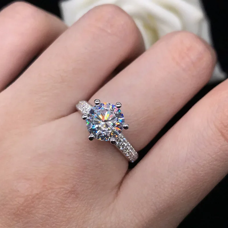 Solid 14K White Gold AU585 Platinum PT950 Six claw set moissanite diamond ring 14k gold proposal solitaire 2 carat diamond ring