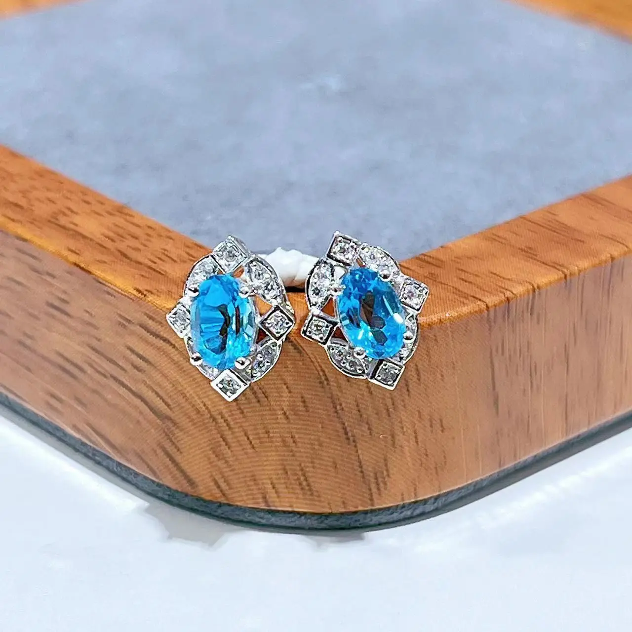 

ZECAA Topaz Earrings With Natural Swiss Blue Topaz Gemstone 4*6mm Silver Earrings Jewelry For Woman Silver Earrings