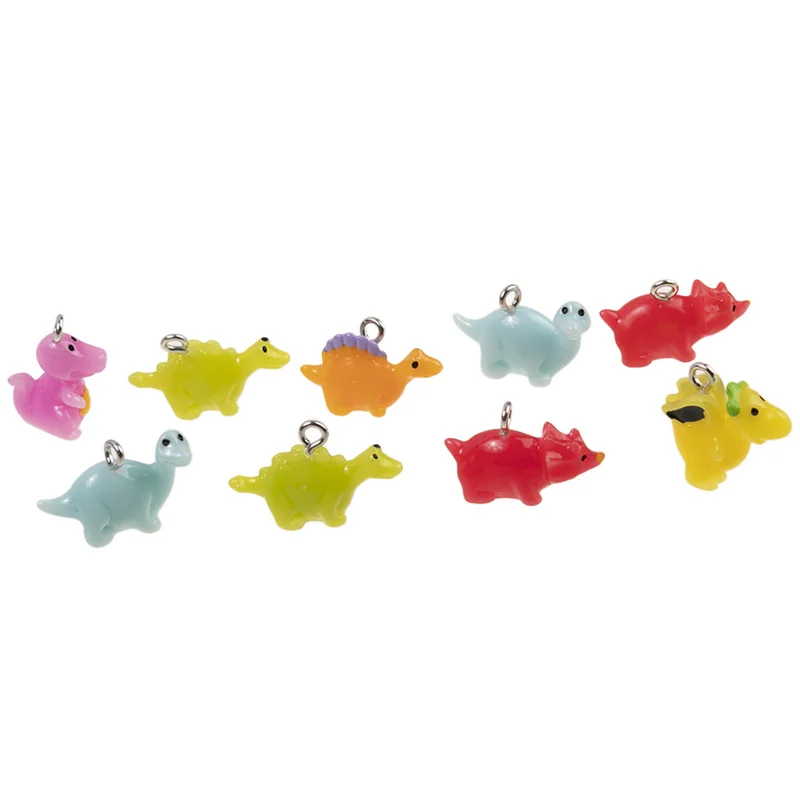 10pcs 3D Colorful Small Triceratops Dinosaur Resin Charms Kawaii Animal Pendant For Earring Keychain Diy Jewelry Accessories