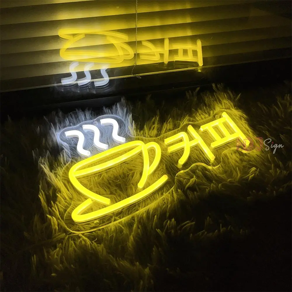 Korean Neon Sign Coffee  Neon Lights Sign For Cafe Bar Restaurant Coffee Shop Room Decor Wall Coffeehouse Open Sign LED Lights