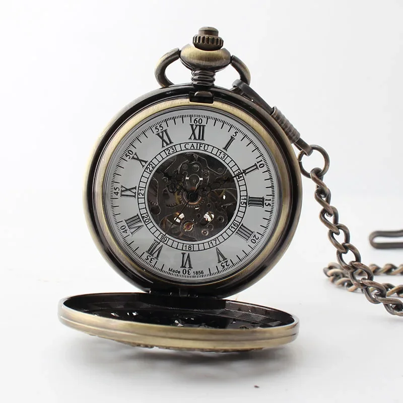 Relojes de bolsillo con solapa para hombre y mujer, reloj de pared automático mecánico, collar Steampunk Retro, cadena