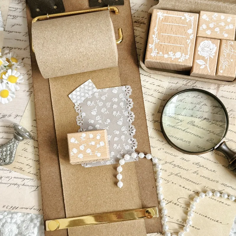 Moonlight Rose Frame English Words Set Wooden Rubber Stamps DIY For Journal Collage Material Scrapbooking Wood Seal