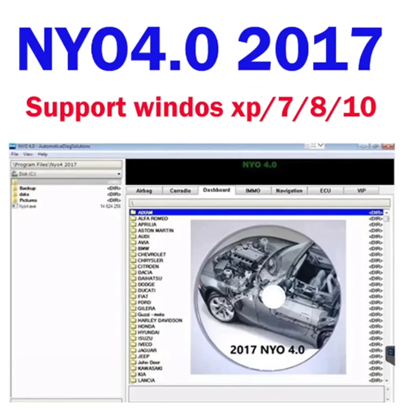 Auto Repair Software 2017 NYO4.0 Full Database for Airbag Car Radio Dashboard IMMO Navigation NYO 4 Support Win7/8/10