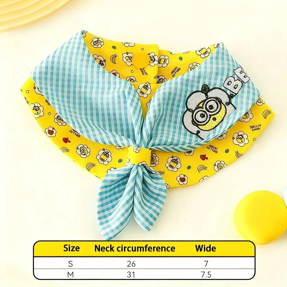 Conjunto para mascotas con temática de Minions, cuello ajustable, bonito babero y bandana para perros pequeños y gatos, diseño de personajes divertidos para uso diario