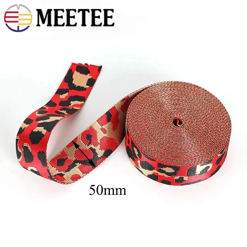 2/5/10M Meetee 50mm Leopard Jacquard Webbing Nylon Ribbon Tape Bags Strap Garment Belt Luggage Tapes DIY Sewing Accessories