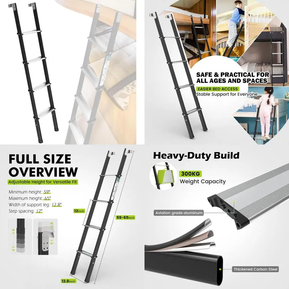 سلم بطابقين قابل للتعديل بـ 8 خطوات، سعة 660 رطل، مضاد للانزلاق، ألومنيوم فولاذي، للمخيمات، النوم، غرف الأطفال، يناسب الأسرة 57-63 #1