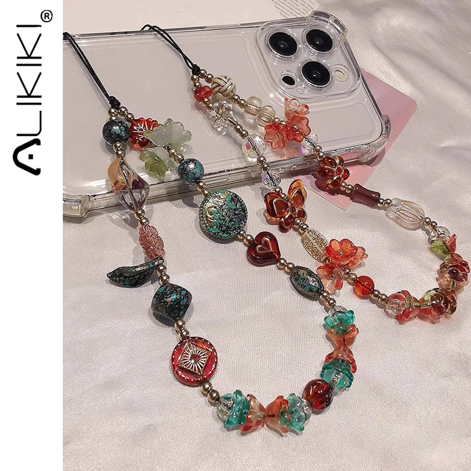 

Vintage Pendant Bag Keychain for Women Phone Hanging Chain Charm Boho Colorful Beads Key Ring Bag Chain Y2K Jewelry Gift