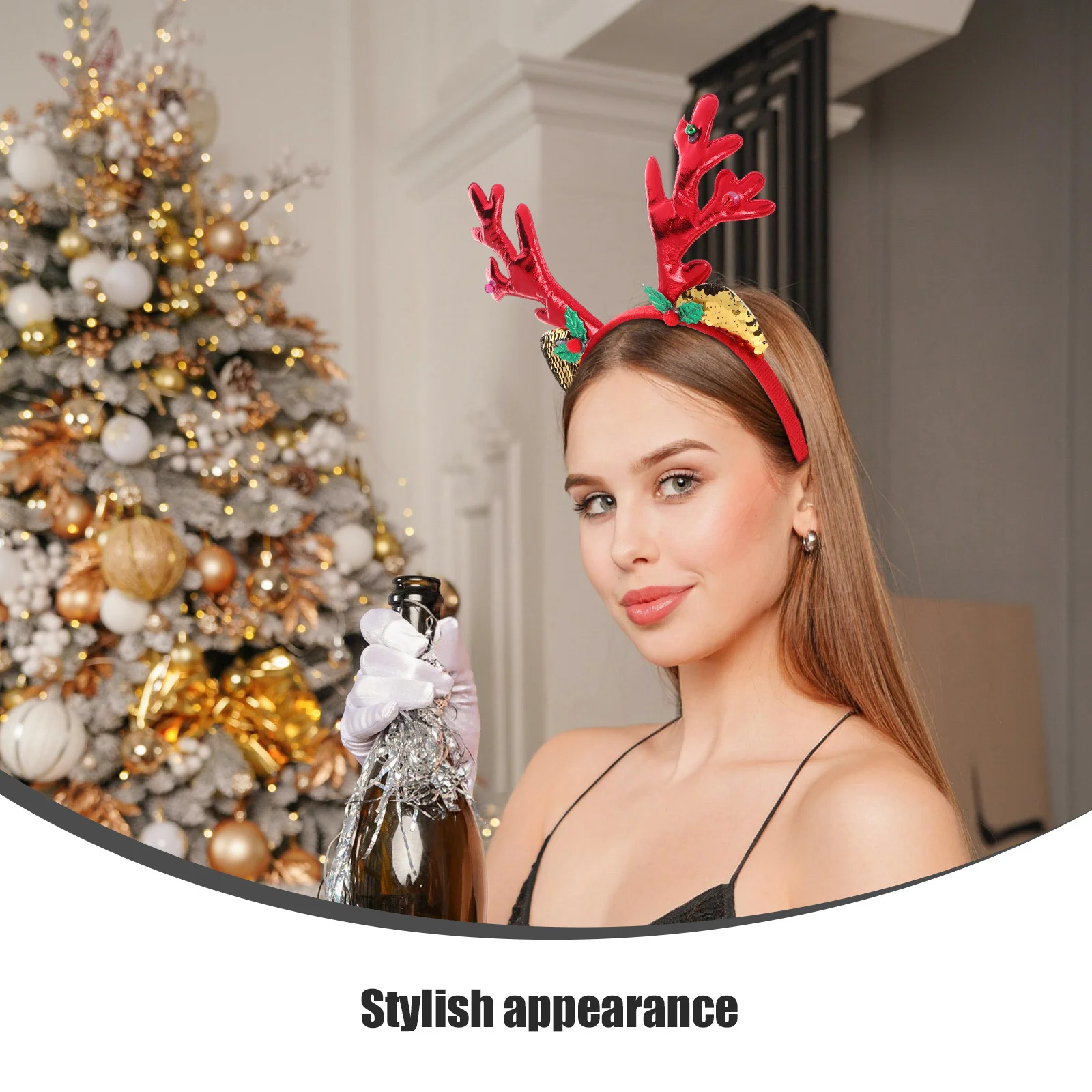 Bandeau de renne de vacances, 2 pièces, bandeau en bois éclairé, accessoire de fête de noël pour femmes et hommes, célébration Festive