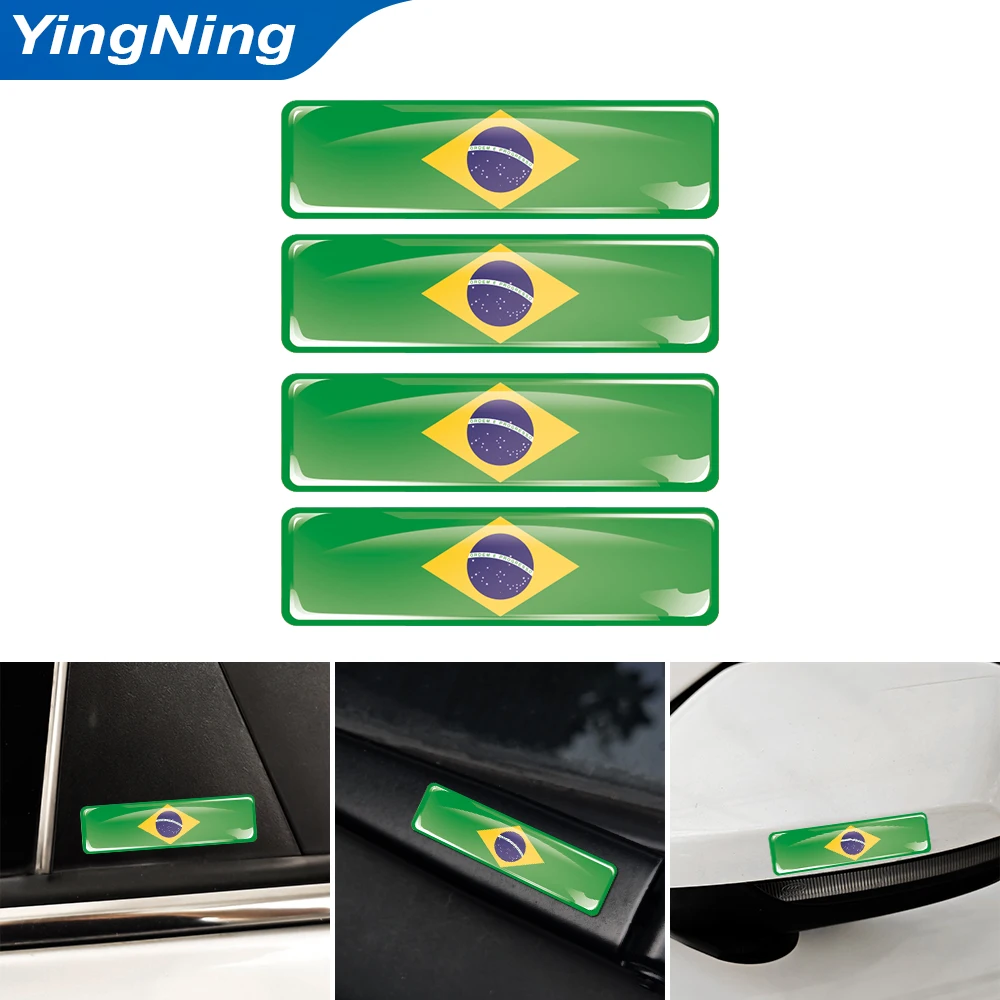 4x 3D Epoxy Brazil Flag Sticker Waterproof Anti-UV Car Decal for Side Mirror Bumper Door Handle Decoration Auto Accessories