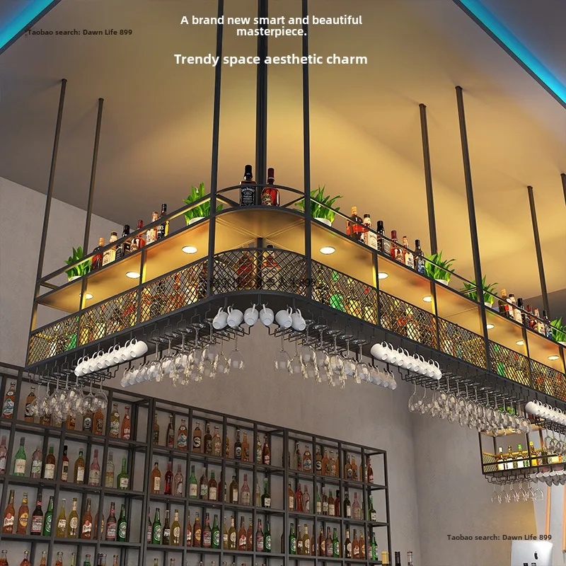 Industrial style bar bar hanger restaurant front desk hanging wine rack creative iron wall cabinet storage rack inverted goblet
