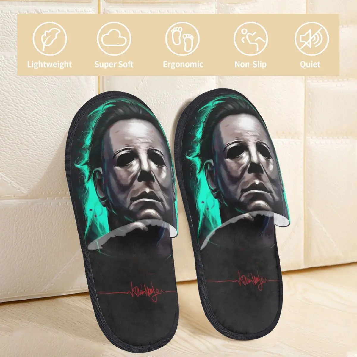 Zapatillas peludas de película de terror para hombres y mujeres, Zapatillas de casa cálidas, cuchillo Michael Myers, Halloween, informal