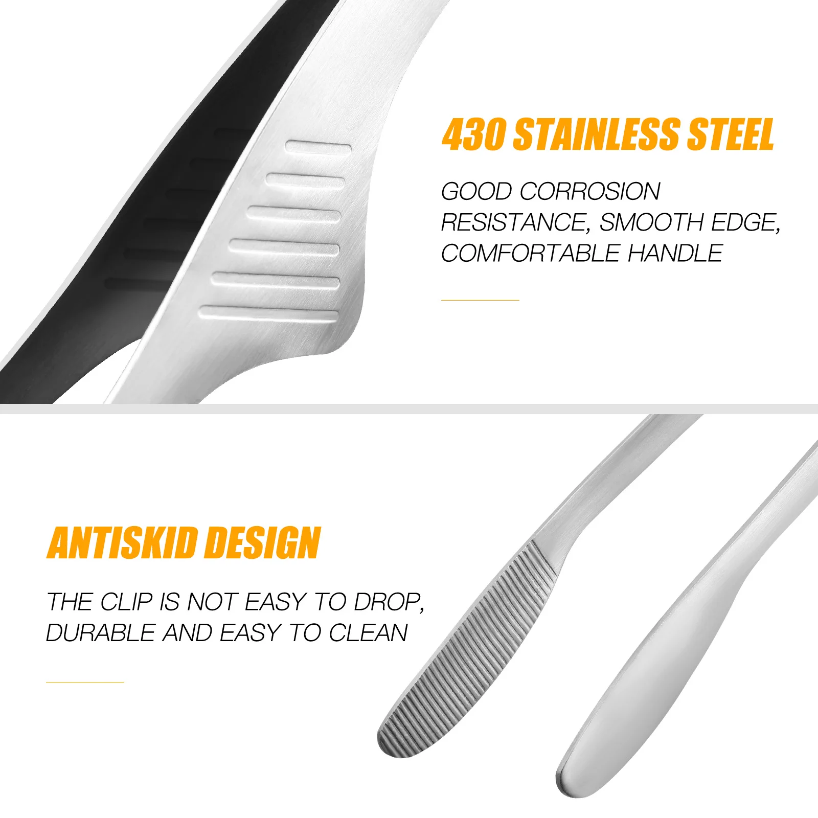 

2Pcs Korean Bbq Tongs Premium Stainless Steel Anti-Slip Food Clamp for Barbecue Burgers Steak Fish Cakes Multipurpose Kitchen