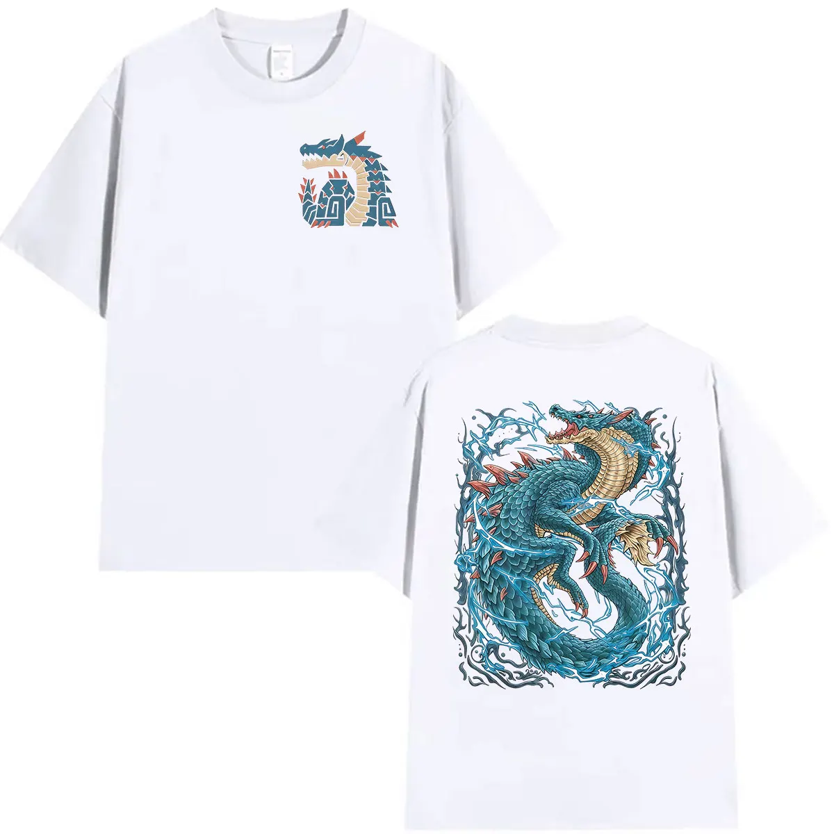 2026 Game Monster Hunter Lagiacrus The Lord of The Seas Grafik-T-Shirts für Männer und Frauen, Vintage-Mode, übergroßes T-Shirt aus 100 % Baumwolle – Detail 3
