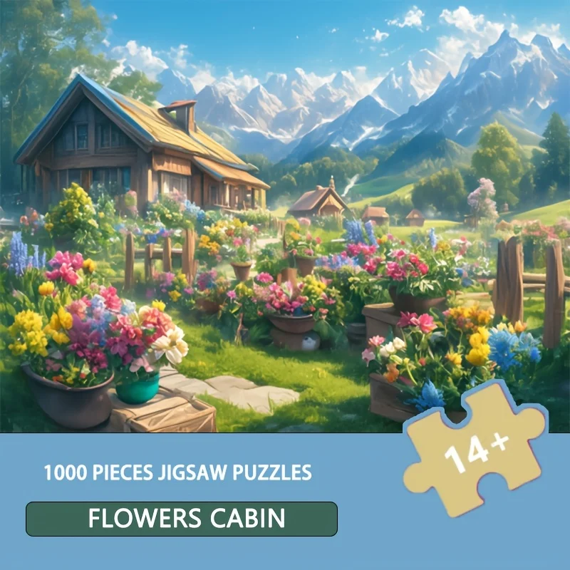 

70cm*50cm 1000pcs Flowers Cabin Puzzle 27.56x19.69inch High Difficulty Puzzle for Adults, Office and Home Wall Decor, 14+ Years