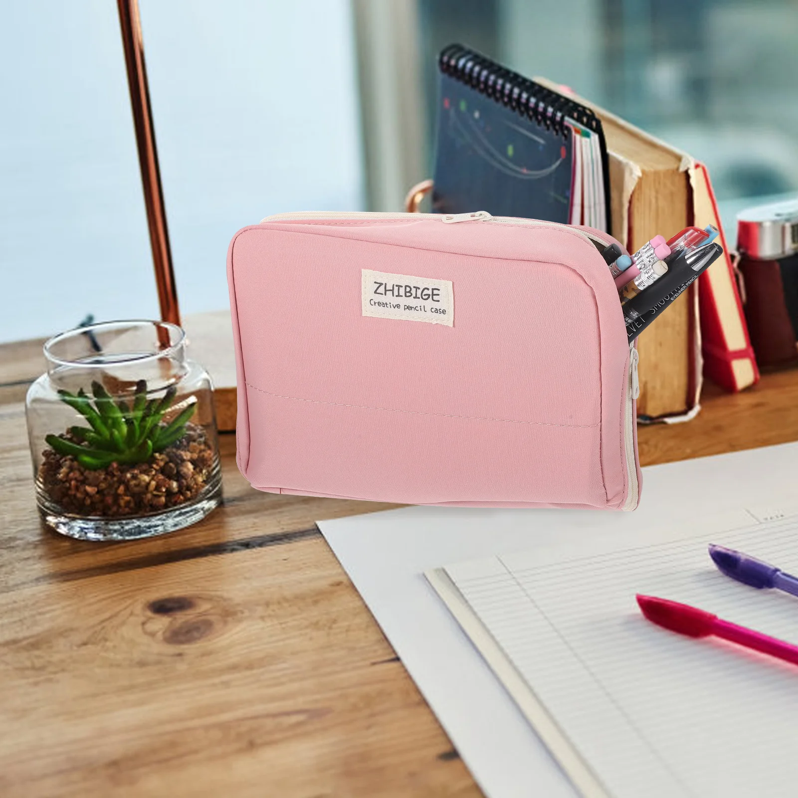 

Large Capacity Pencil Case Layers Zipper Canvas Stationery Holder Portable School Supplies Travel Purse Brush Bag
