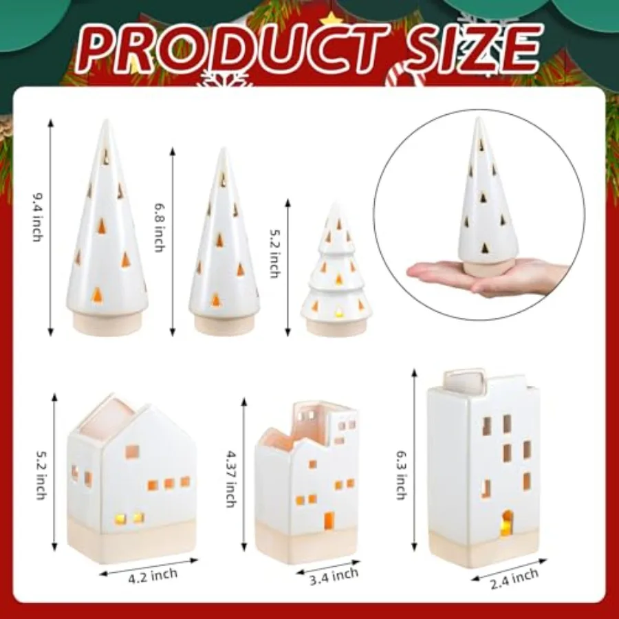 6 Pcs Christmas Ceramic Buildings Decoration, 4.4