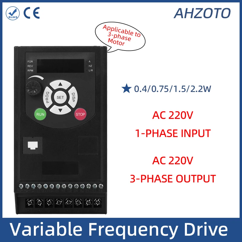 

VFD 220V Input 1ph 220V Output 3ph 220V 0.4-2.2KW Synchronous Asynchronous Motor Speed Controller Adjustable Frequency AC Drive
