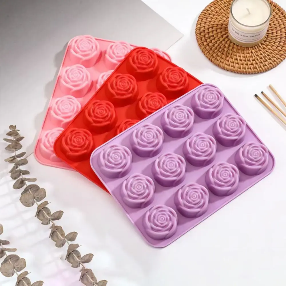 New 12-Cavity Rose Silicone Mold Nonstick Heat-Resistant Chocolate Mold 3D Reusable Pudding Mould Pastry Making