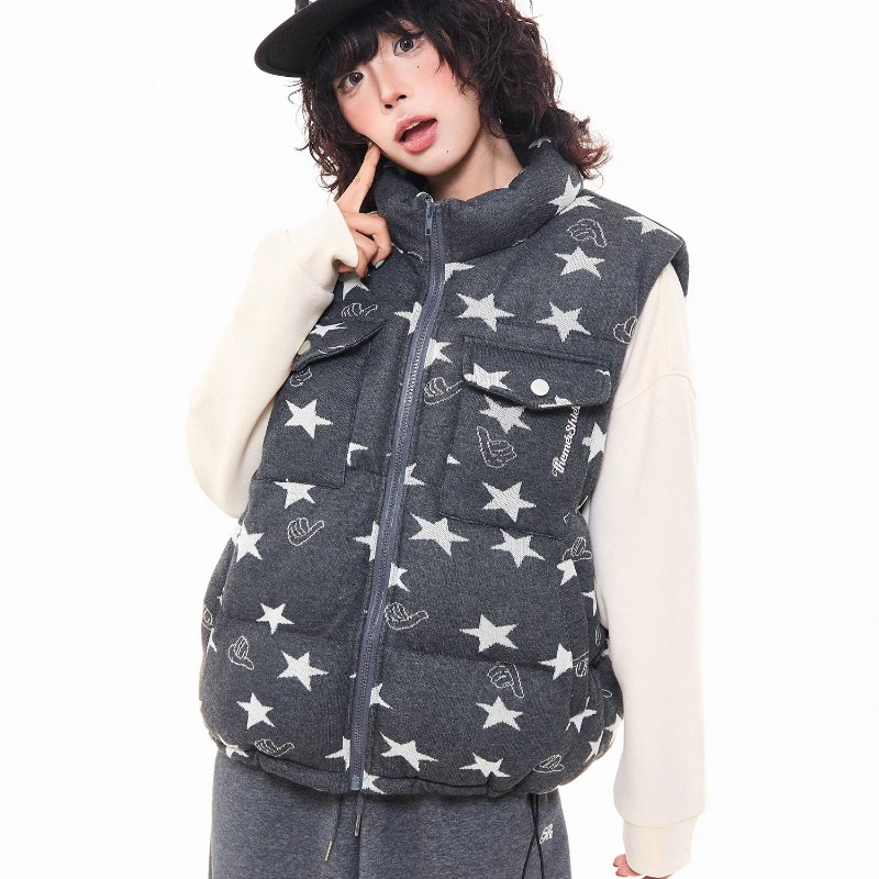 الأمريكية الرجعية ستار طباعة الوقوف طوق المرأة صدرية سترة قطن الخريف الشتاء فضفاضة زوجين تنوعا القطن سترة السيدات