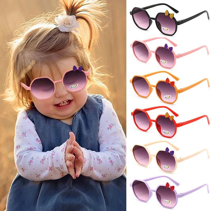 New Kids Cute Fashion Polygonal Bowknot UV400 Sunglasses Children Colors Outdoor Sun Protection Sunglasses Boys Girls Glasses