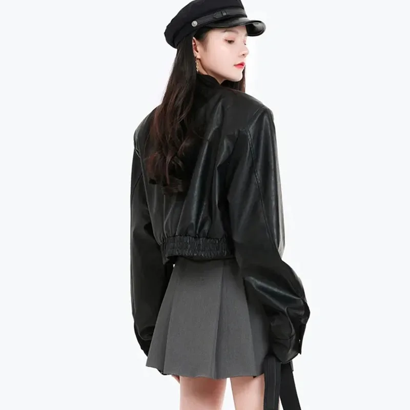 Female Zipper Leather Jacket Spring Autumn Women Faux Leather Coat Ladies Short Leather